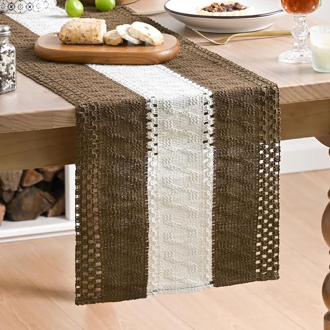Artoid Mode Coffee Farmhouse Woven Table Runner 12x90 Inch | Seasonal Holiday by ArtoidMode