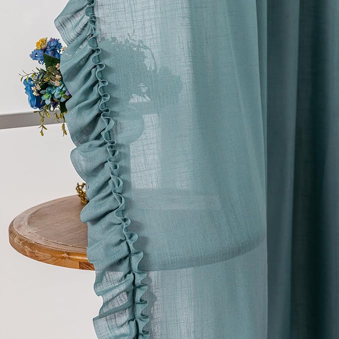 TERLYTEX Stone Blue Ruffle Curtains 84 Inches Long 2 Panels, 58 x 84 Inch - Image 4