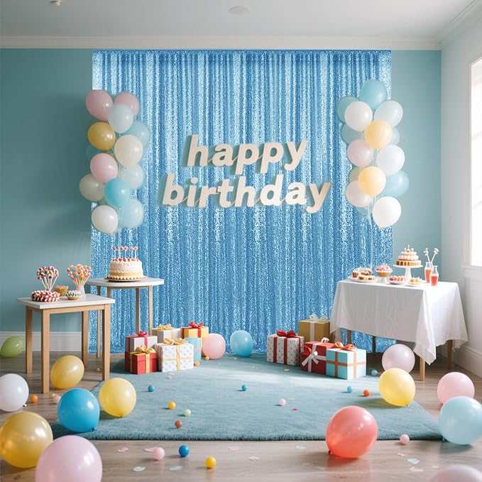 2×8FT-2PCS Blue Sequin Backdrop Curtains Panels, Photography Backdrop Glitter - Image 3