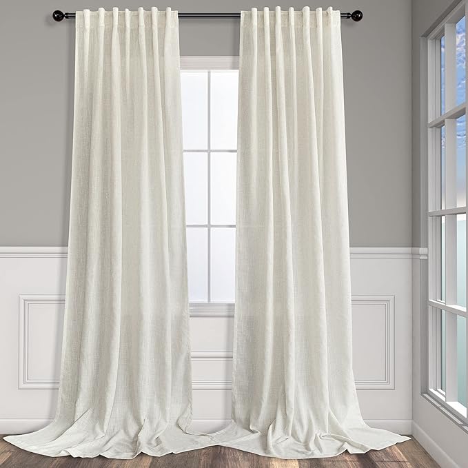Pitalk Natural Linen Blend Back Tab Sheer Curtains 90 Inches Long by Pitalk