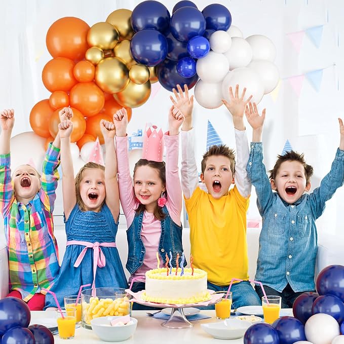 Blue and Orange Balloon Arch Garland Kit, Metallic Chrome Latex Balloons - Image 4