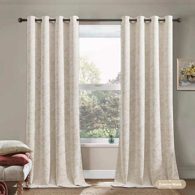 Beauoop Beige Floral Jacquard Blackout Curtains - Image 4