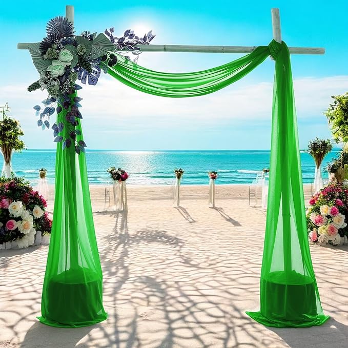 MDS Halloween Chiffon Draping Fabric - 2 Panel, 30" Wide x 20ft Long - Sheer Spooky Arbor & Canopy Drapery for Haunted House Backdrops, Party Ceilings, DIY Costumes & Themed Events - Green