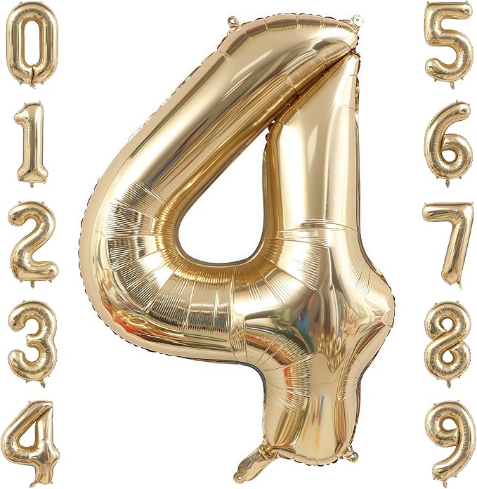 Champagne Gold 4 Balloon Number, 40 Inch Light Gold 4 Balloons Big Foil Mylar by BBPOOL
