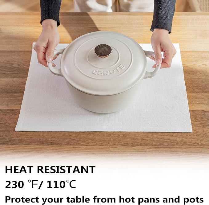 Demetex White Place Mats Set of 8 Washable Linen Placemats Heat Resistant - Image 3