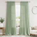 Mist Sage Linen Curtains Semi Sheer 96 Inches Long 2 Panels Set by Nanspring
