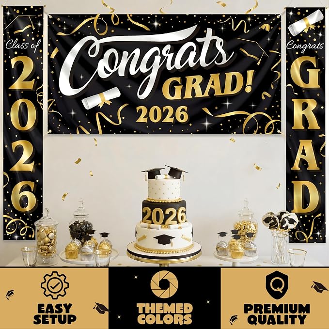 JOYIN 3 Pcs Graduation Decorations Class of 2026, Large Graduation Banners Set - Image 3