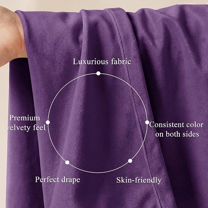 Purple Velvet Curtains for Grils Bedroom Nursery, W52 x L96, Modern Back Tab - Image 4