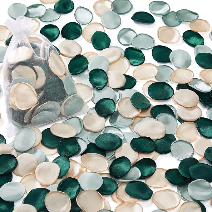 Serwalin 500Pcs Silk Rose Petals for Wedding Vintage Green Flower Girl Petals for Aisle, Basket, Table Decor (3 Color Mixes)