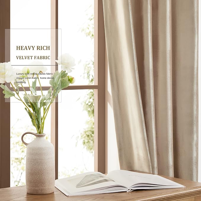 BULBUL Velvet Champagne Grommet Blackout Curtains 63 inch - Image 5