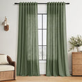 Forest Green Linen Curtains for Living Room 90 Inches Long Light Filtering Semi by Nanspring