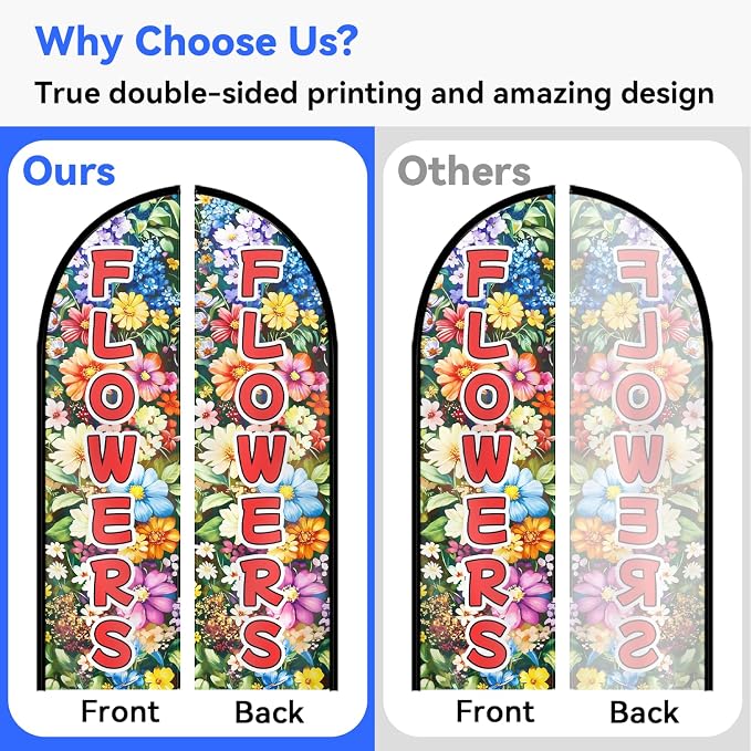 Flowers Feather Flag With Pole Kit, 8FT Double Sided Floral Advertising Swooper - Image 5