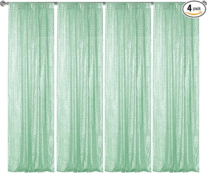 Sugargirl Mint Green Sequin Backdrop Curtain 4 Panels 2FTx8FT Glitter Mint by Sugargirl