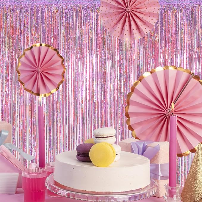 10 Pack Pink Backdrop Curtain 3.2ft x 8.2ft Metallic Tinsel Foil Fringe - Image 6