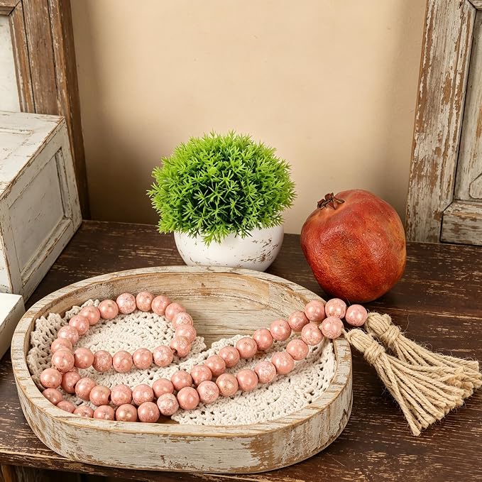 RAMIRABI Wooden Bead Garland, 39in Decorative Beads, Rose Dawn Gold | Natural - Image 2