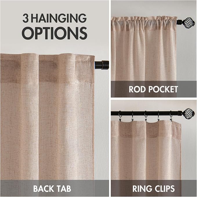 MIULEE Natural Beige Linen Curtains 52x108 Inch - Image 3