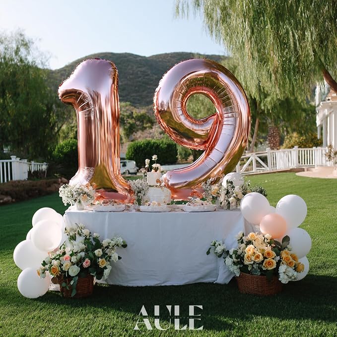 AULE 40 Inch Rose Gold 19 Balloon Number Foil 0-9 Birthday Big Numbers | - Image 4