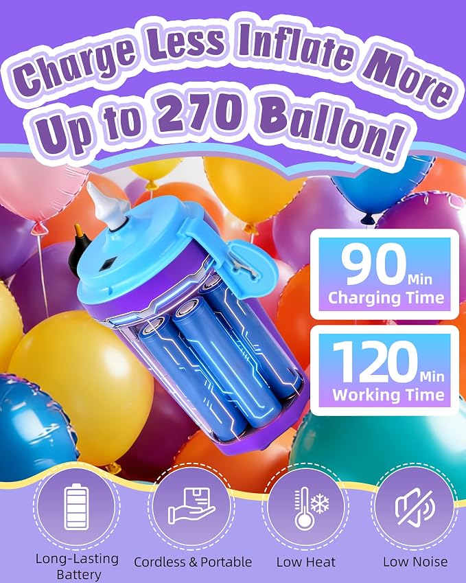 Portable Balloon Pump Electric, Rechargeable Cordless Balloon Pump Inflator - Image 3
