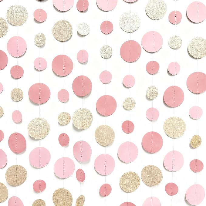 Champagne Gold Rose Pink Polka Dot Garland Champagne Dusty Pink Circle Dot - Image 4
