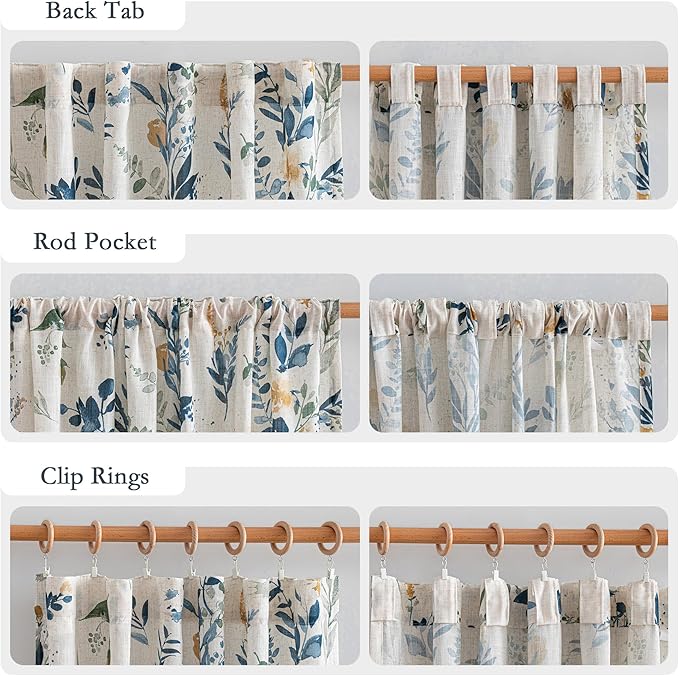 MYSKY HOME Linen Floral Kitchen Curtains 54 inch Long 2 Panels Set - Image 4