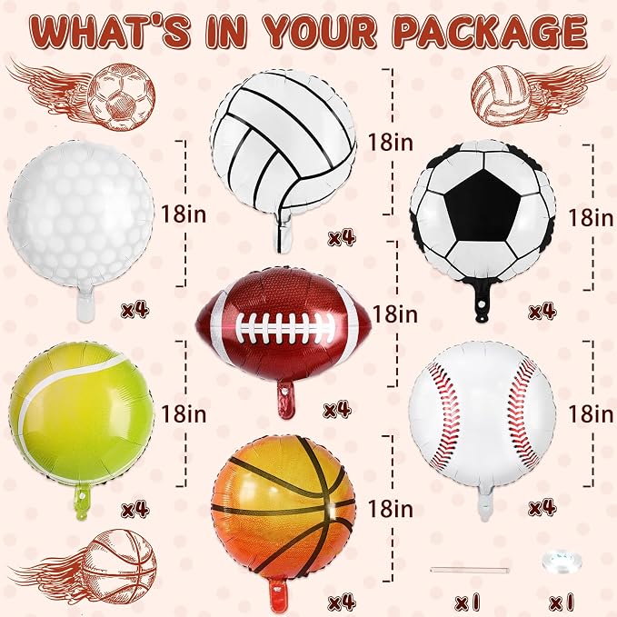 28 Pieces Sports Foil Balloon Set, Mylar Sports Balloons - Image 2