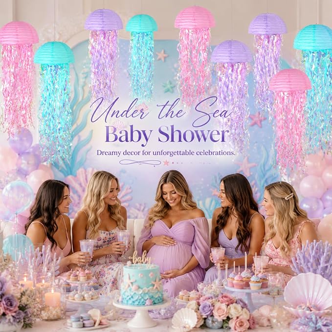 6-Pack Jellyfish Paper Lanterns, Mermaid Birthday Party Decorations | 10-Inch - Image 4