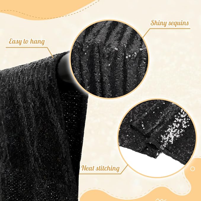PartyDelight Black Sequin Backdrop Curtains 6x8ft | Sparkly 3mm sequins - Image 2