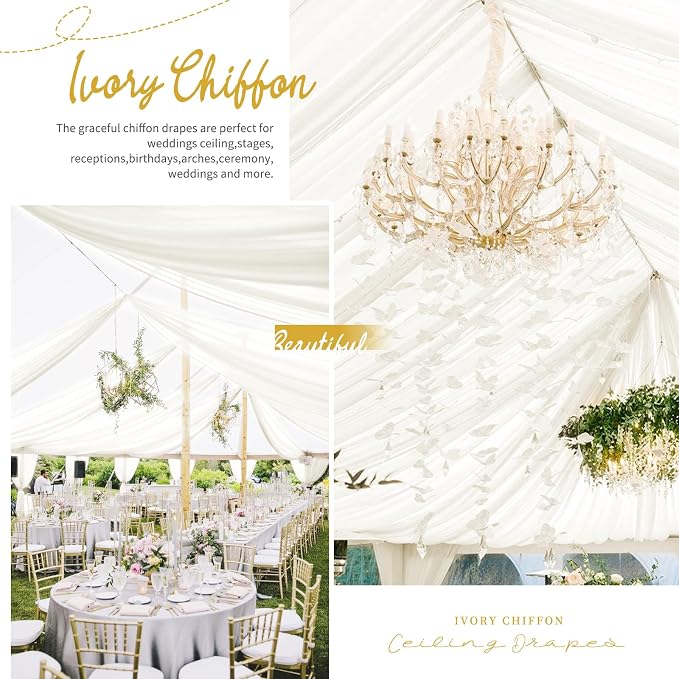 4 Panels Ivory Ceiling Drapes for Wedding 5ftx10ft Arch Draping Fabric Sheer - Image 6