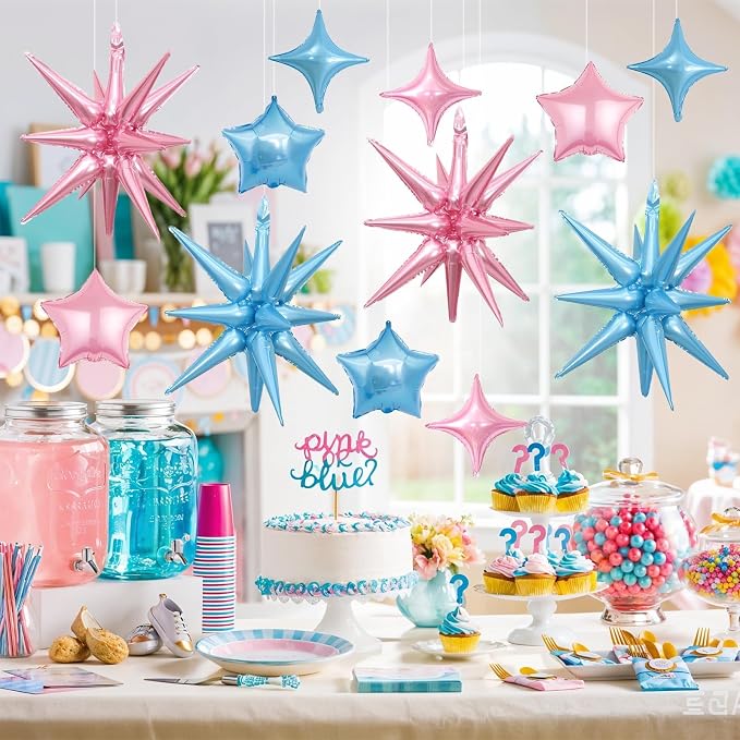 14pcs Pink Blue Star Balloons, Mixed Star Foil Balloon, 22Inch Explosion Stars - Image 3