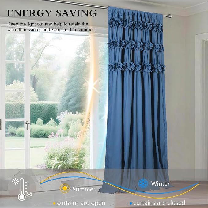 Luxurious Dusty Blue Blackout Curtains 2 Panels | 3 Rows of Handmade Butterfly - Image 4