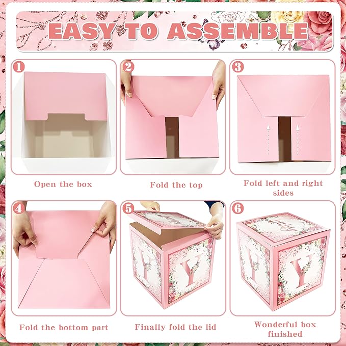Floral Pink Baby Shower Boxes, Foil Baby Letters, - Image 3