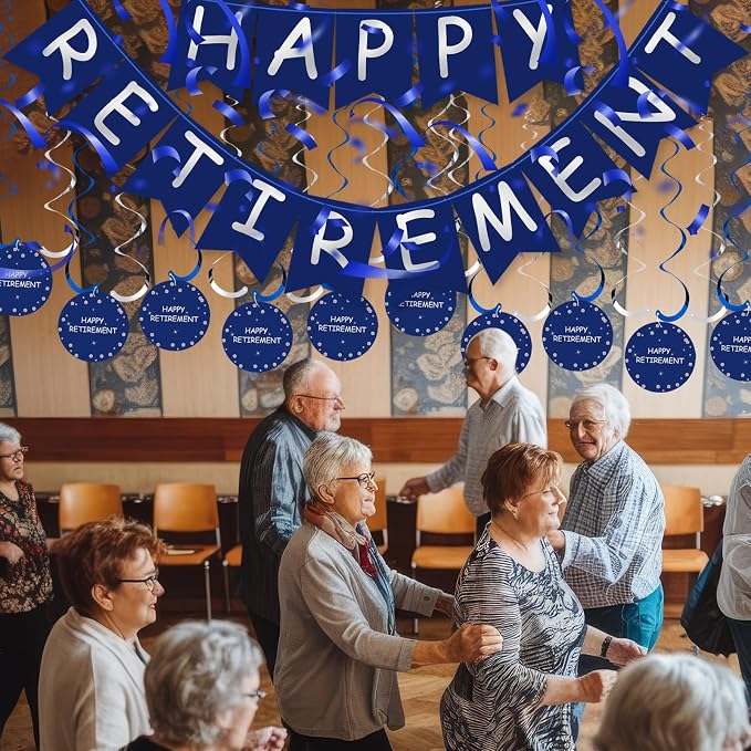Retirement Party Decorations for Men Women Blue Silver Happy Retirement Banner - Image 7