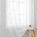 White Sheer Curtains Decorative Embroidered Leaf 84 Inches Long | Light by VISIONTEX