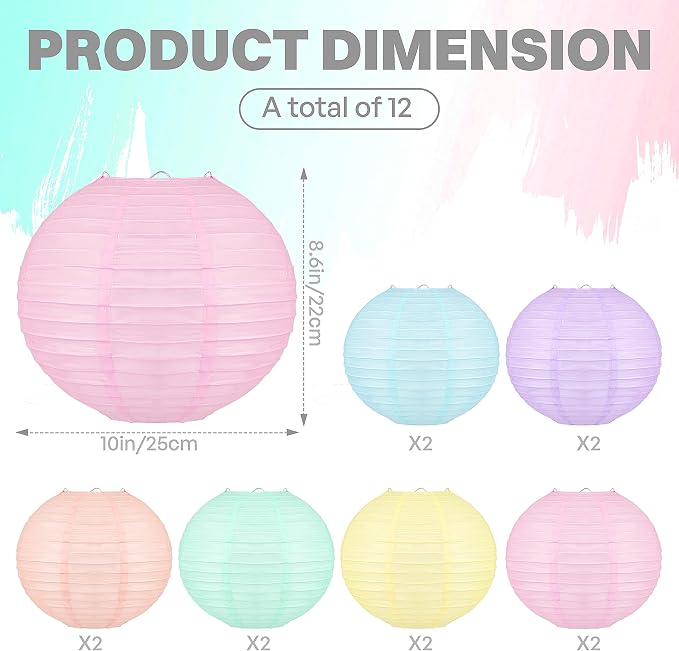 Qenk 12 Pcs Colorful Hanging Paper Lanterns - Image 2