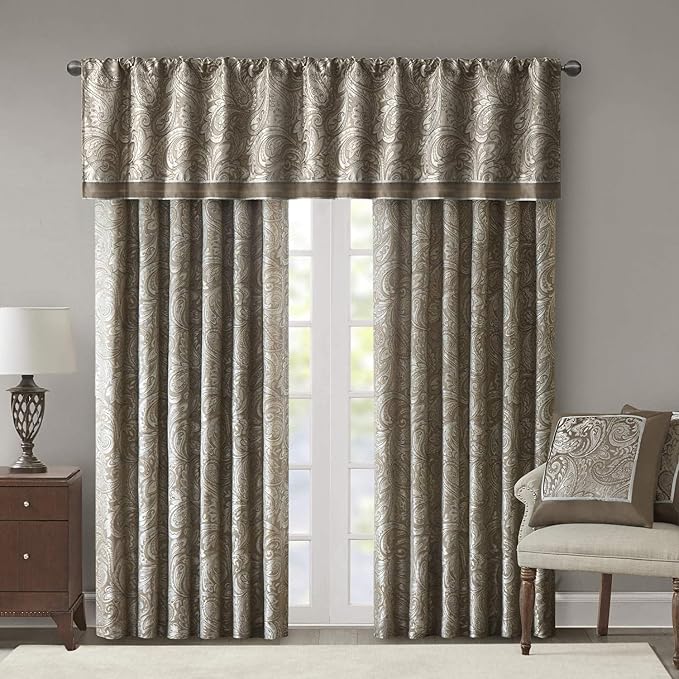 Madison Park Aubrey 2 Panel Curtain Faux Silk Paisley Jacquard, Rod Pocket - Image 8