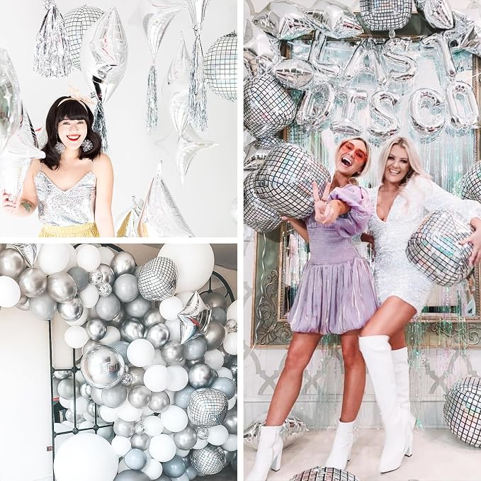 PartyWoo Silver Disco Ball Large Giant 4D Jumbo Foil Balloons 6pcs 32 Inch | 32 - Image 6