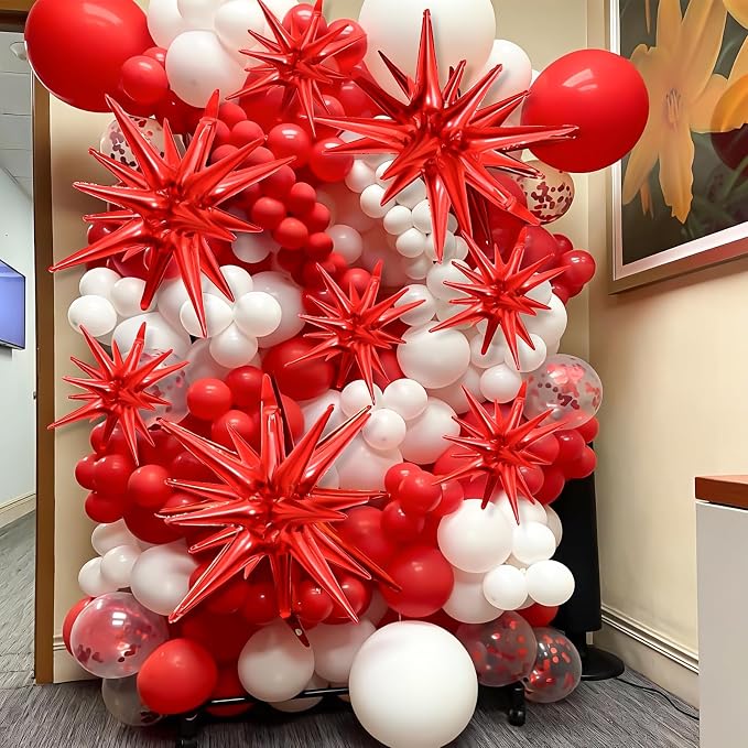 9Pcs Red Star Balloons, Large Explosion Star Foil Balloons, Metallic Red Mylar - Image 6