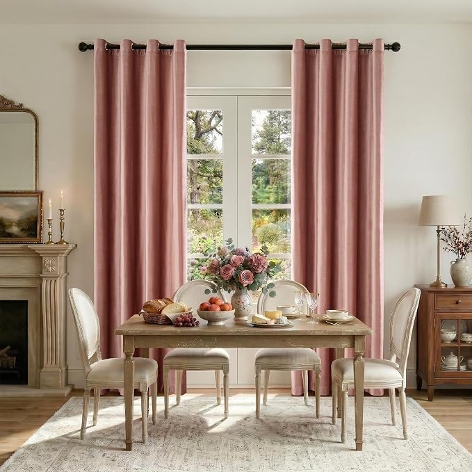 BULBUL Velvet Dusty Pink Blackout Curtains 96 inch Long - Image 4
