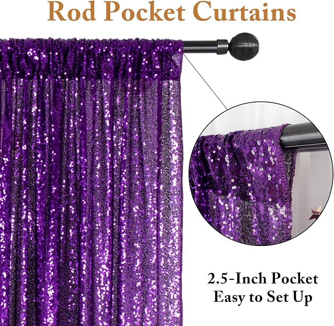ShinyBeauty Purple Sequin Backdrop Curtains 4 Panels 2x8ft Photo Booth | - Image 4