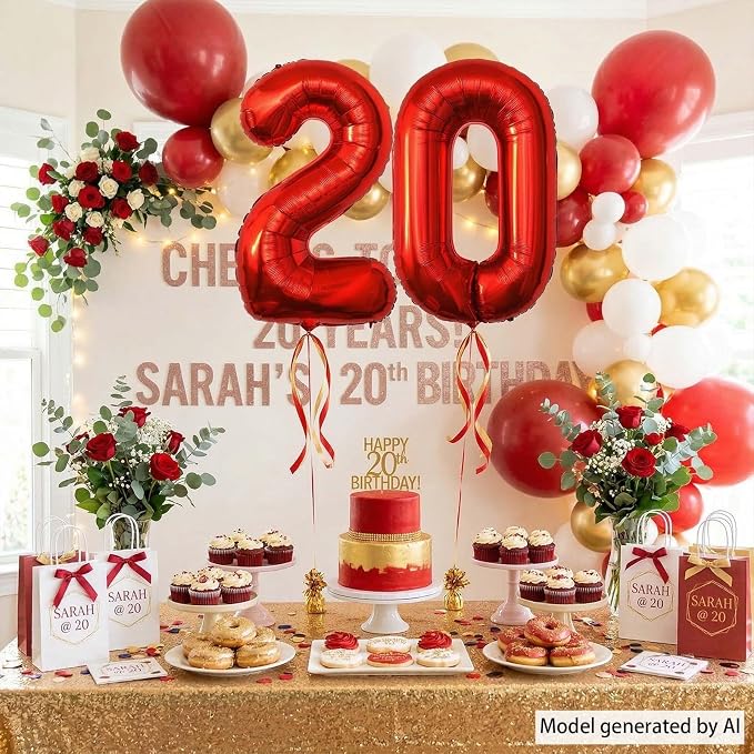 Red Number 20 Balloon 40 Inch, Foil Numeral - Image 3