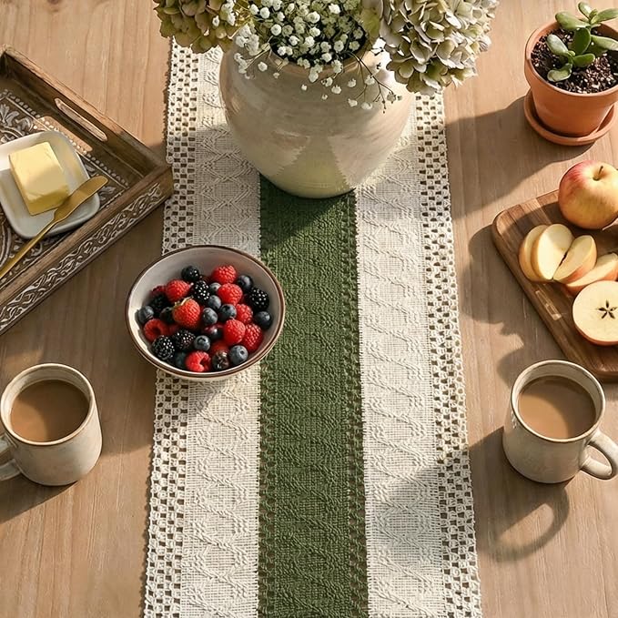 Artoid Mode Army Green Farmhouse Rustic Table Runner 12x108 Inch | Seasonal - Image 8
