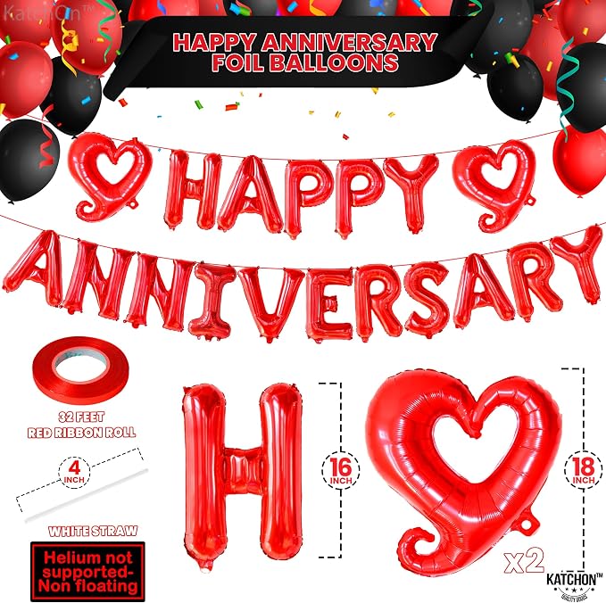 KatchOn Red Happy Anniversary Balloons 18 Inch, Anniversary Decorations | Happy - Image 4