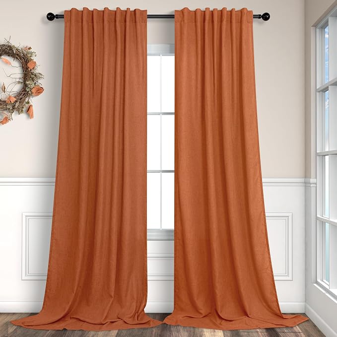 Pitalk Burnt Orange Linen Curtains 102 Inches Long by Pitalk