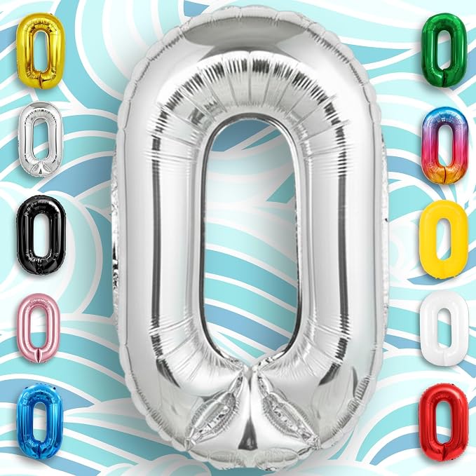 Silver Number Balloon 0 Mylar Foil Balloons 32 inch - Image 2