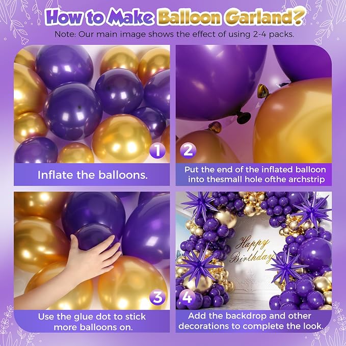 Purple and Gold Balloon Arch Garland Kit 153pcs - Image 3
