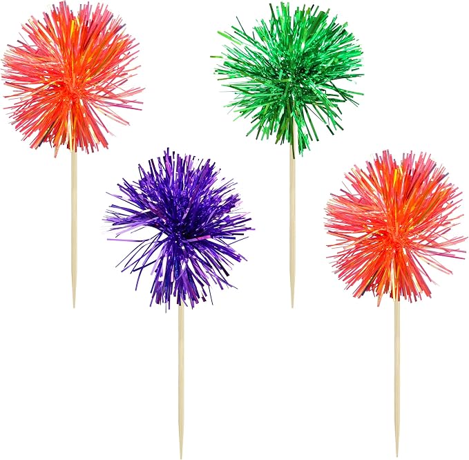 Gyufise 30Pcs Foil Firework Cupcake Toppers Sparkle Tinsel Cake Toppers Tinsel - Image 3