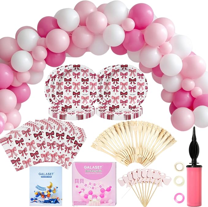 Pink Bow Birthday Decorations and Supplies by GALASET