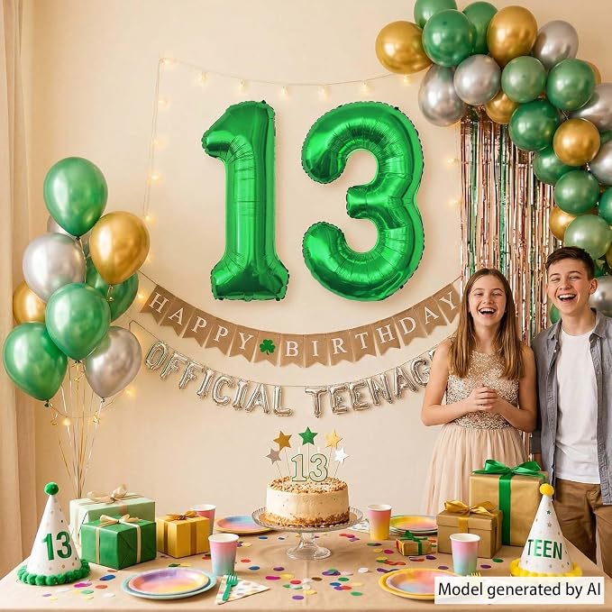 Green Number 13 Balloon 40 Inch, Vibrant Foil Duo - Image 3