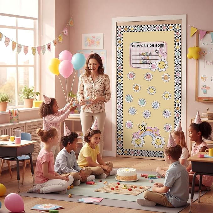 HunnmingRe Pastel Petals Banner Door Decor Colorful Flowers Back to School - Image 5
