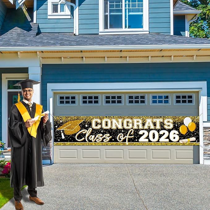 Large Congrats Grad Banner Gold Class of 2026 Banner Backdrop Graduation 2026 - Image 6